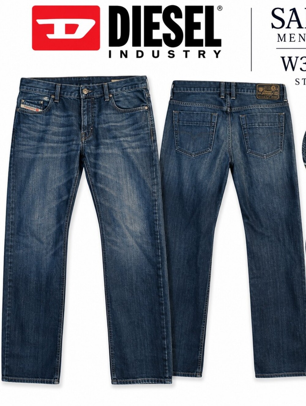 Diesel Safado Men’s Jeans W36 L30 Straight Leg Dark Wash Button Fly Denim